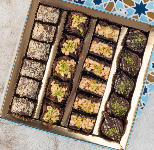 Deluxe chocolate baklava gift box with assorted sweets